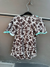 Load image into Gallery viewer, Turquoise Cowprint Romper
