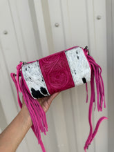 Load image into Gallery viewer, Pink Cowhide Fringe Crossbody Bag
