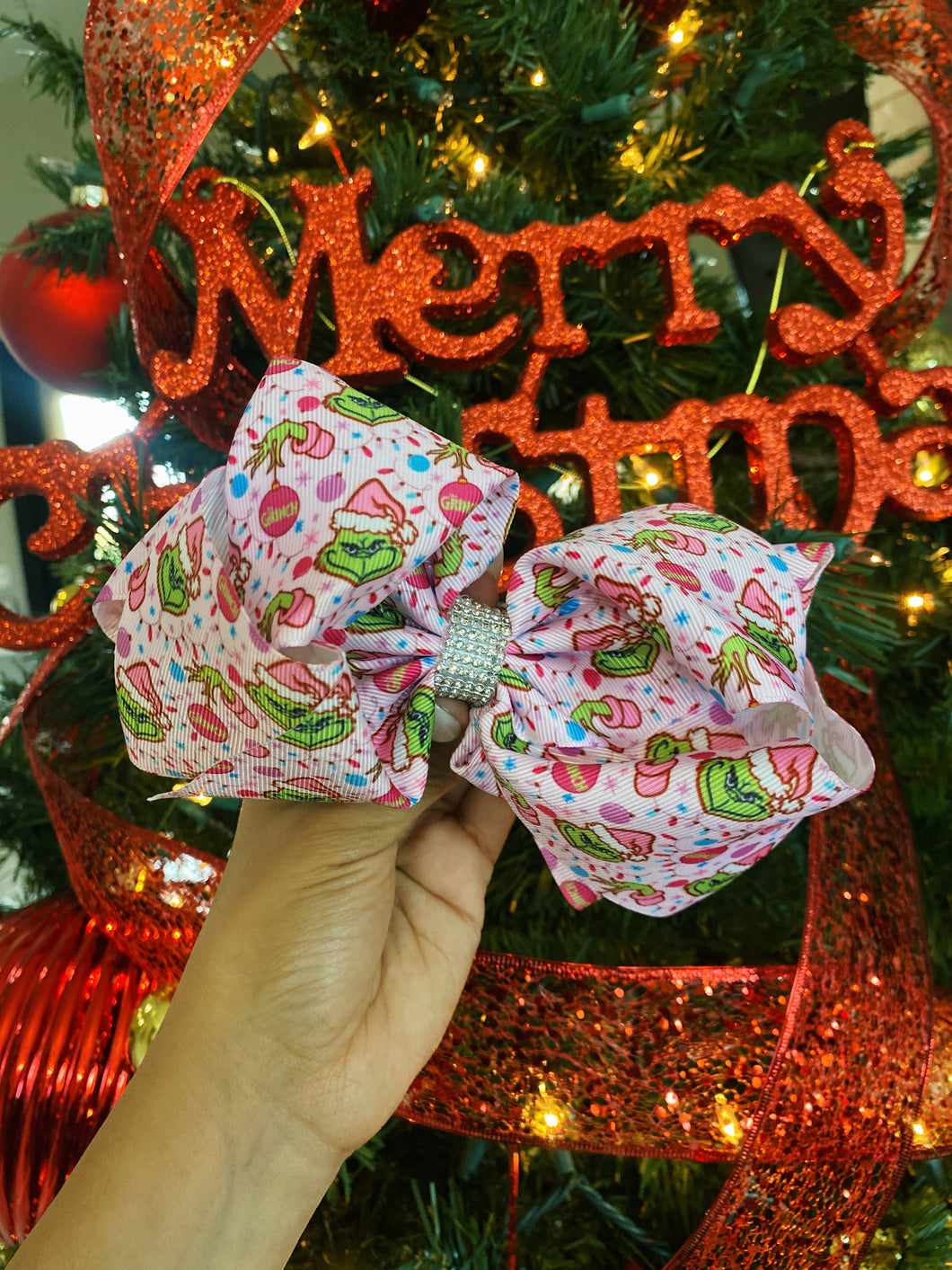 Pink Grinch Bow