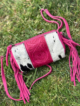 Load image into Gallery viewer, Pink Cowhide Fringe Crossbody Bag
