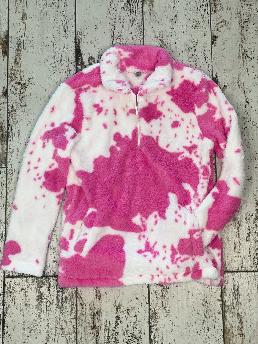 Cowprint Sherpa Pullover - Pink