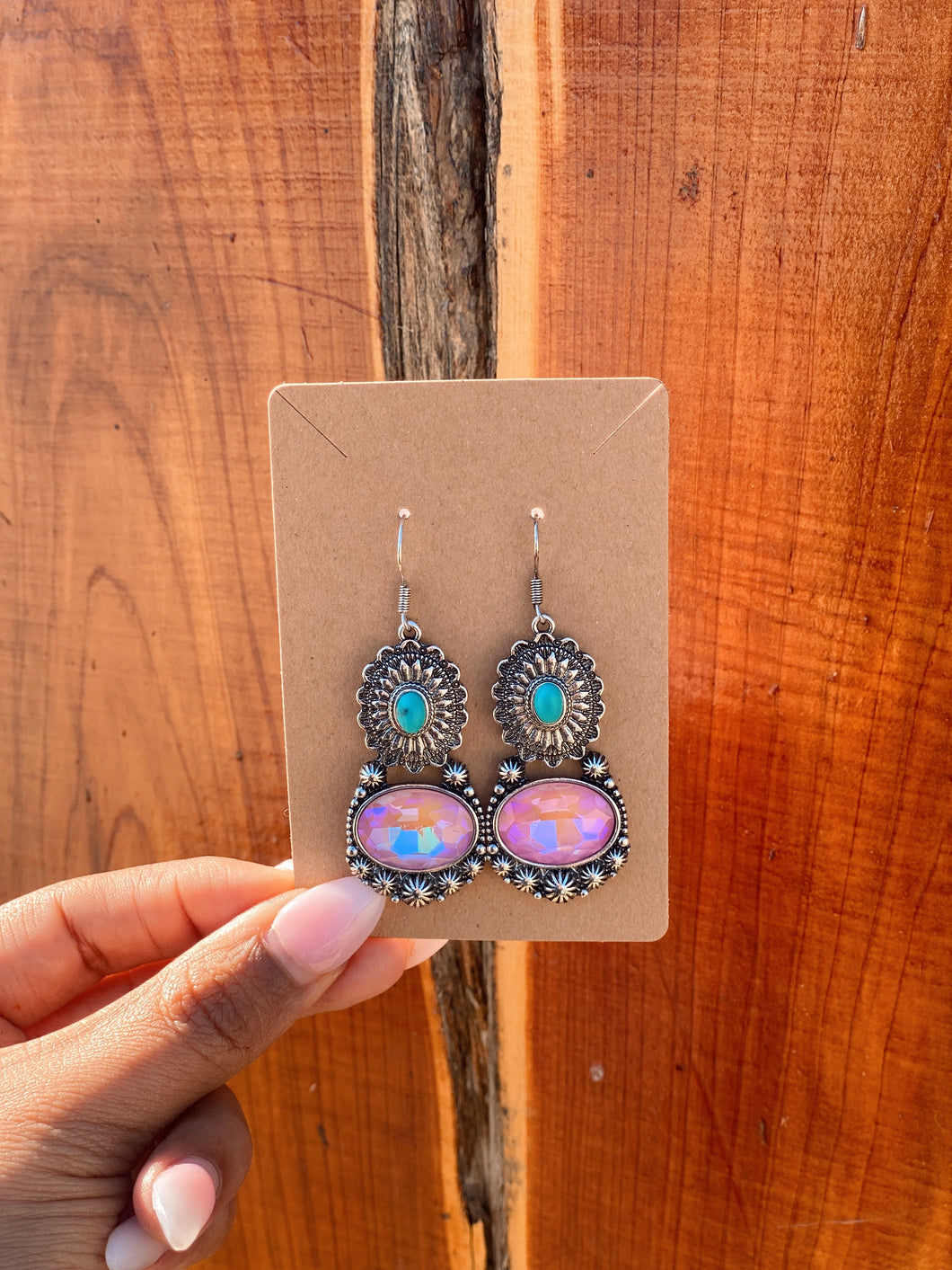 Pink Stone Concho Earrings