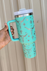 Western Steer Tumbler - Bright Teal