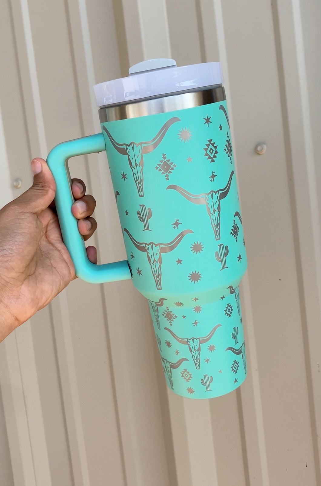 Western Steer Tumbler - Bright Teal